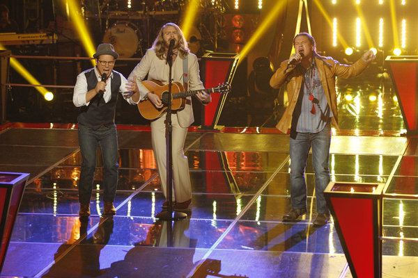 "The Voice": Midas Whale, left, duets with Patrick Dodd. (NBC photo by Trae Patton)