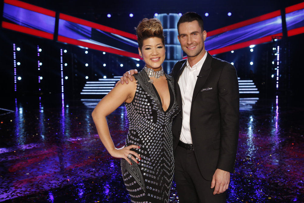 "The Voice" champion Tessanne Chin stands with her coach, Adam Levine. (NBC photo by Trae Patton)