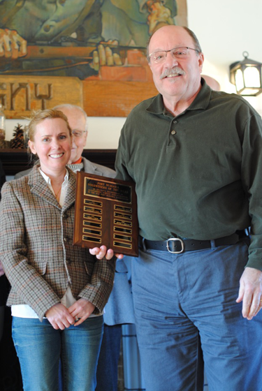 Old Fort Niagara's volunteer coordinator, Genevieve Montante, stands with volunteer of the year, Jeffery Dzialak, who contributed 371 hours to the fort in 2016.