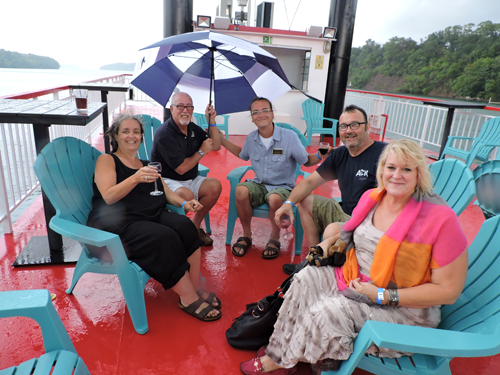 Pictured, from left, are Robin Faulring of the Orange Cat Coffee Co., Jeff Stolar of Gorge Travel, Michael Broderick of the Orange Cat, David Giusiana of Wine on Third and Sandra Lahrache of the It Happened to Alexa Foundation.