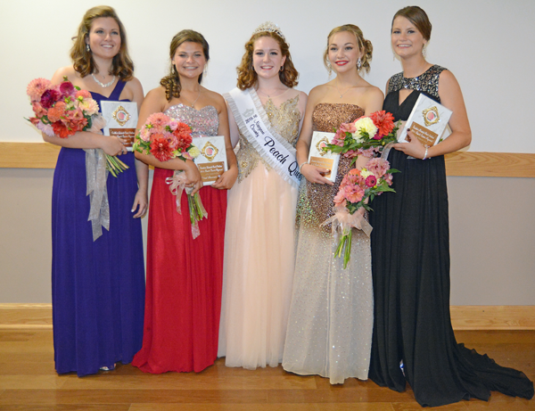 The Peach Queen court. Pictured, from left:  Emily Buzzard, Justina Conti, Lindsey Clark, Andrea Donovan and Sarah Andres. (Photo by K&D Action Photo & Aeriel Imaging)