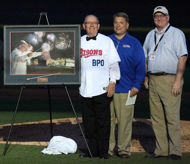 From left: Paul Ferington, Mike Buczkowski and BPO Executive Director Dan Hart. (Photo courtesy of the Buffalo Bisons)