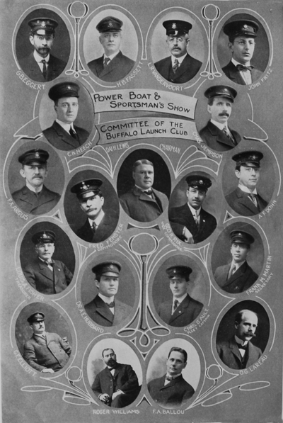 This photo shows committee members of the Buffalo Launch Club who organized a Power Boat and Sportsman's Show in Buffalo in 1908. It was the second boat show ever held in the United States. (From Buffalo Launch Club archives)