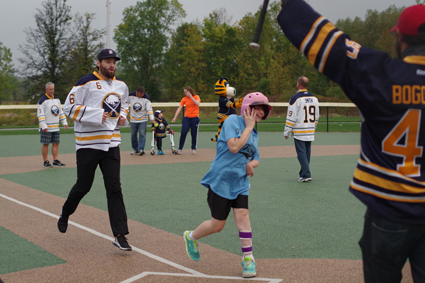 Mike Weber was one of the current Buffalo Sabres who played ball with the Miracle Leaguers in Veterans Park.