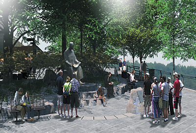 Pictured is an artist's rendering of where the Nikola Tesla statue will be situated. (Image courtesy of State Parks)