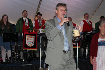 City of Niagara Falls Mayor Paul Dyster speaks at last year's Oktoberfest on Old Falls Street.