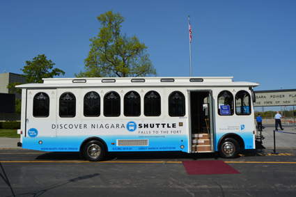 Shown is one of the trolleys for the Discover Niagara Shuttle.