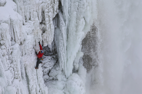 Will Gadd scales the frozen falls. (RedBull photo) 