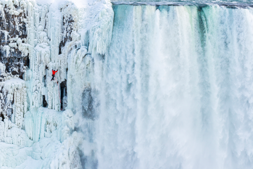Will Gadd ice climbs the first ascent of Niagara Falls on Jan. 27, 2015. (Photo © Red Bull Media House)