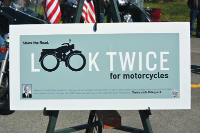 Shown is one of the posters being displayed in all three Niagara County Department of Motor Vehicles sites to encourage motorcyclists to ask for information on safety as part of Niagara County Clerk Joseph Jastrzemski's campaign.