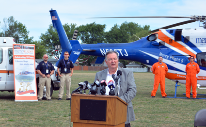 Town of Niagara Supervisor Lee S. Wallace speaks at a press conference on the new contract between the town and Mercy Flight Western New York.