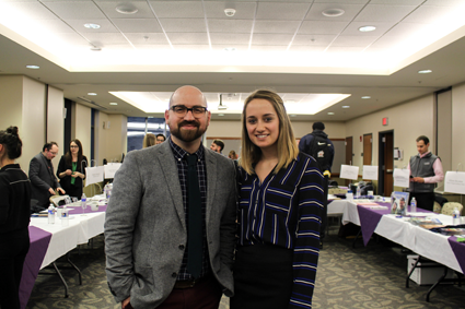 Jennifer Gallo, president of PRSSN, stands with Dr. Joseph M. Sirianni, assistant professor in the department of communication studies and PRSSN adviser.