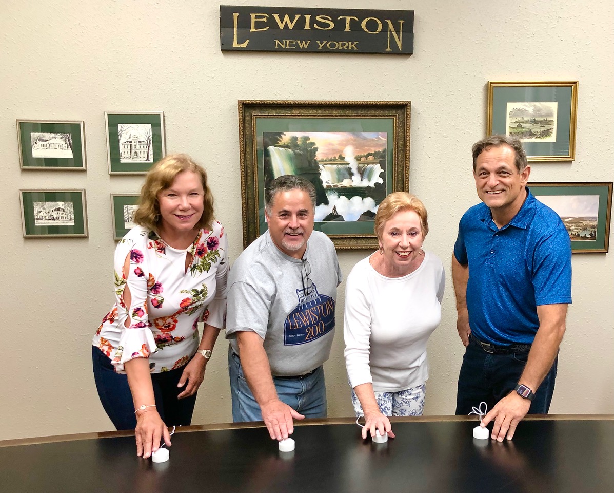 This year's `Lewiston Jeopardy` team captains practiced their buzzer skills recently in a show of support for the Historical Association of Lewiston. From left: Sandy Blackwell Yates, Peter Coppins, Anne Welch and Curt Stuart. The contest, which features both team competition and participation from the general audience, will take place at the Brickyard Brewing Company, on Thursday, Sept. 14, at 6:30 p.m. Reservations are $45 per person and can be obtained by calling the Lewiston Museum at 716-754-4214.