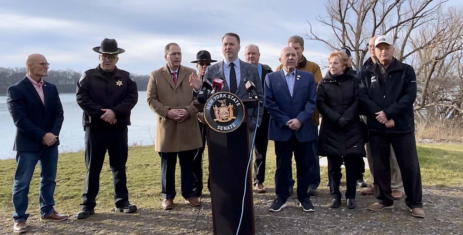 New York State Sen. Rob Ortt is joined by local elected and law enforcement leaders. 
