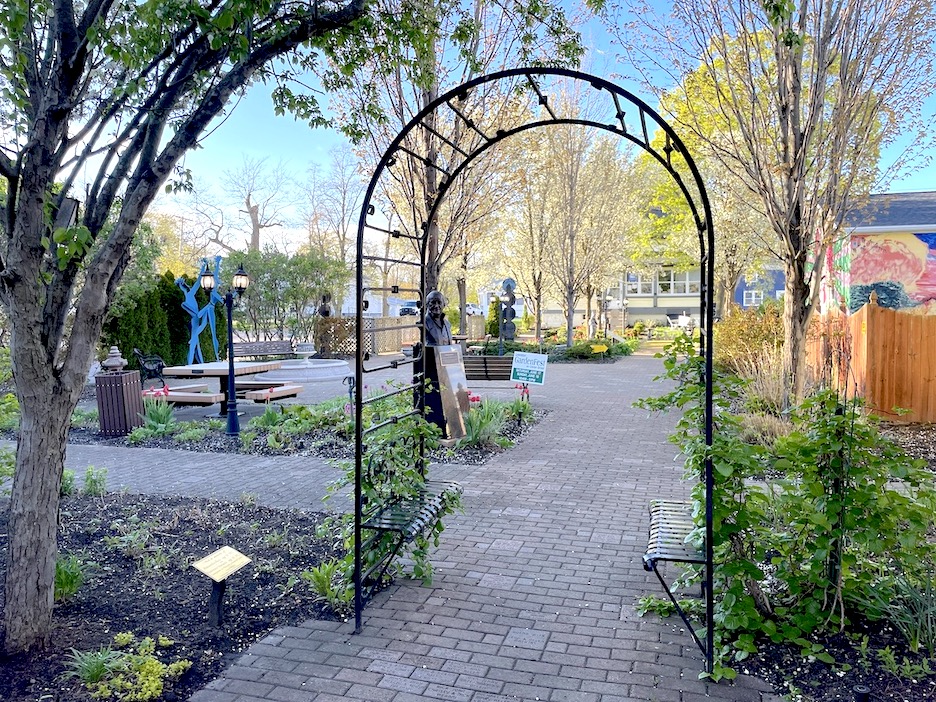 Plans are forming to relocate the International Peace Garden archway so as to allow the Village of Lewiston Department of Public Works to snowplow the walkway. That action will enable the site to remain open year-round. The pathway leads to a Queen B's Cottage entrance.