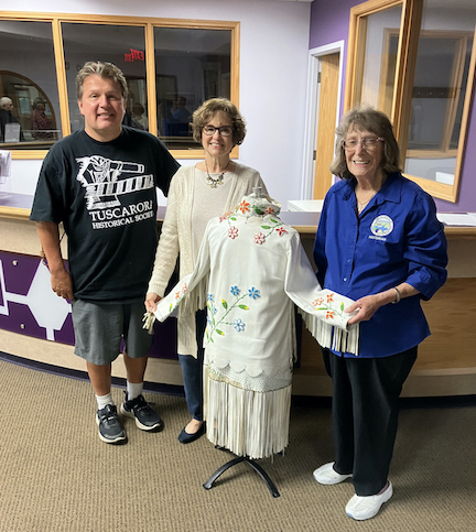 From left Tuscarora Nation Historian Vince Shiffert, Barbara Bracalello Cich and Town of Lewiston Historian Marjorie L. Maggard at the Aug. 28 presentation.