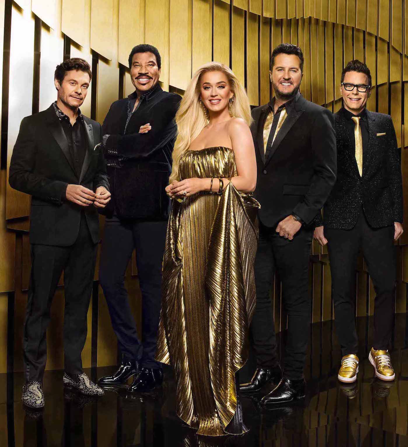 ABC's `American Idol` stars Ryan Seacrest, Lionel Richie, Katy Perry, Luke Bryan and Bobby Bones. (ABC photo by Brian Bowen Smith)