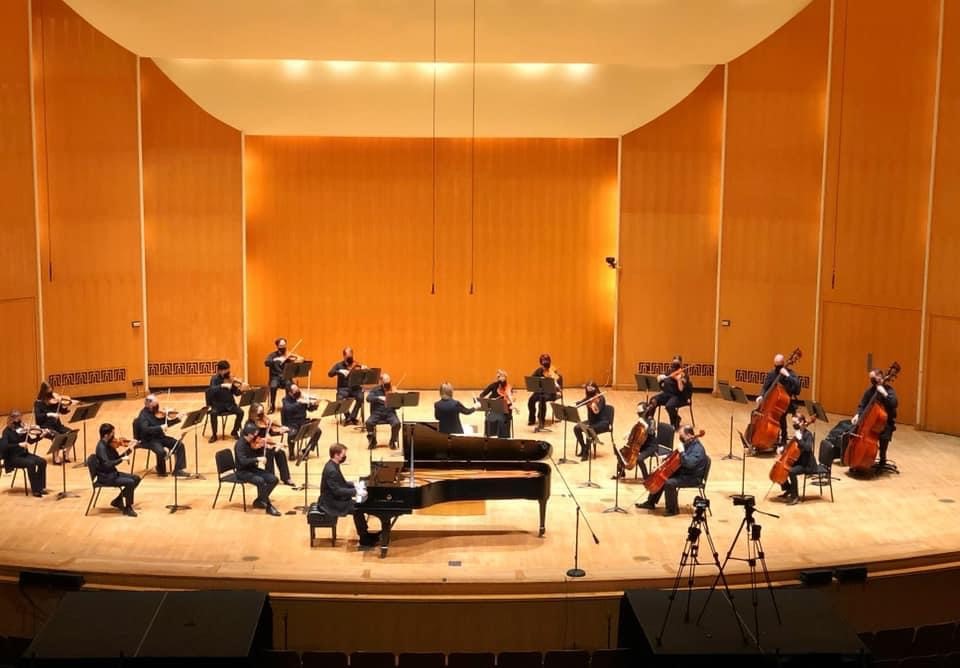 The BPO, masked up and socially distanced. (Photo by Connor Schloop/courtesy of the Buffalo Philharmonic Orchestra)