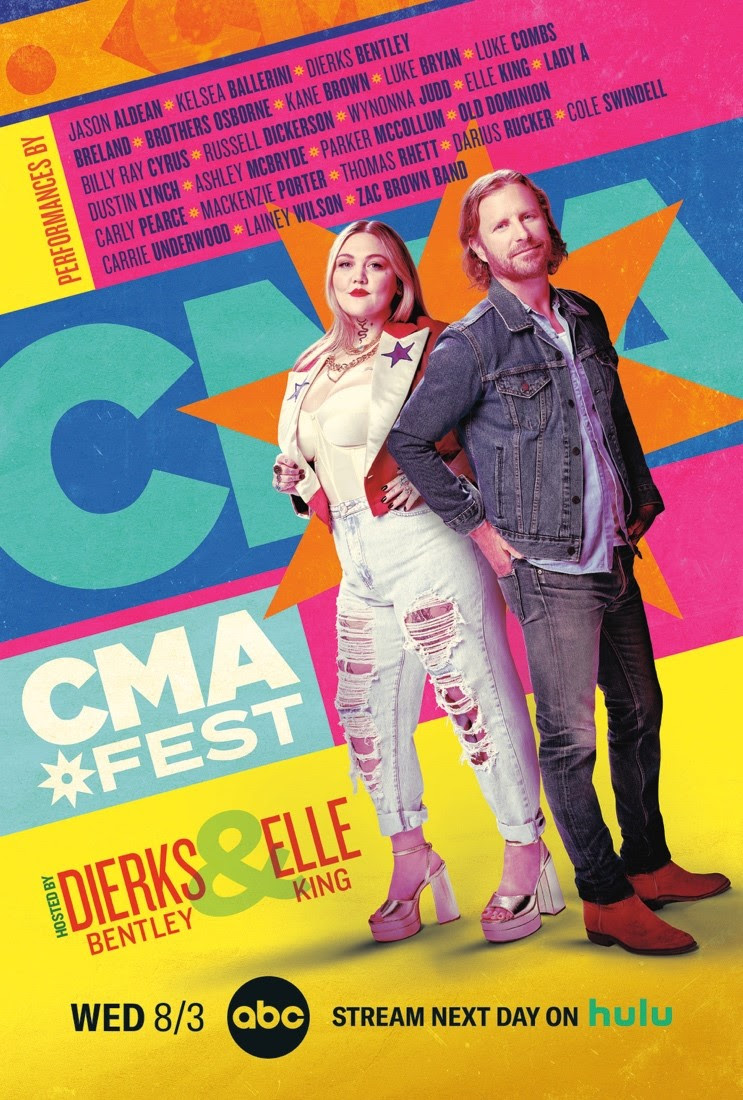`CMA Fest,` the country music event of summer, is hosted by Dierks Bentley and Elle King. It airs Wednesday, Aug. 3, at 8 p.m. ET on ABC/WKBW-TV Channel 7. (Photo credit: CMA/ABC)