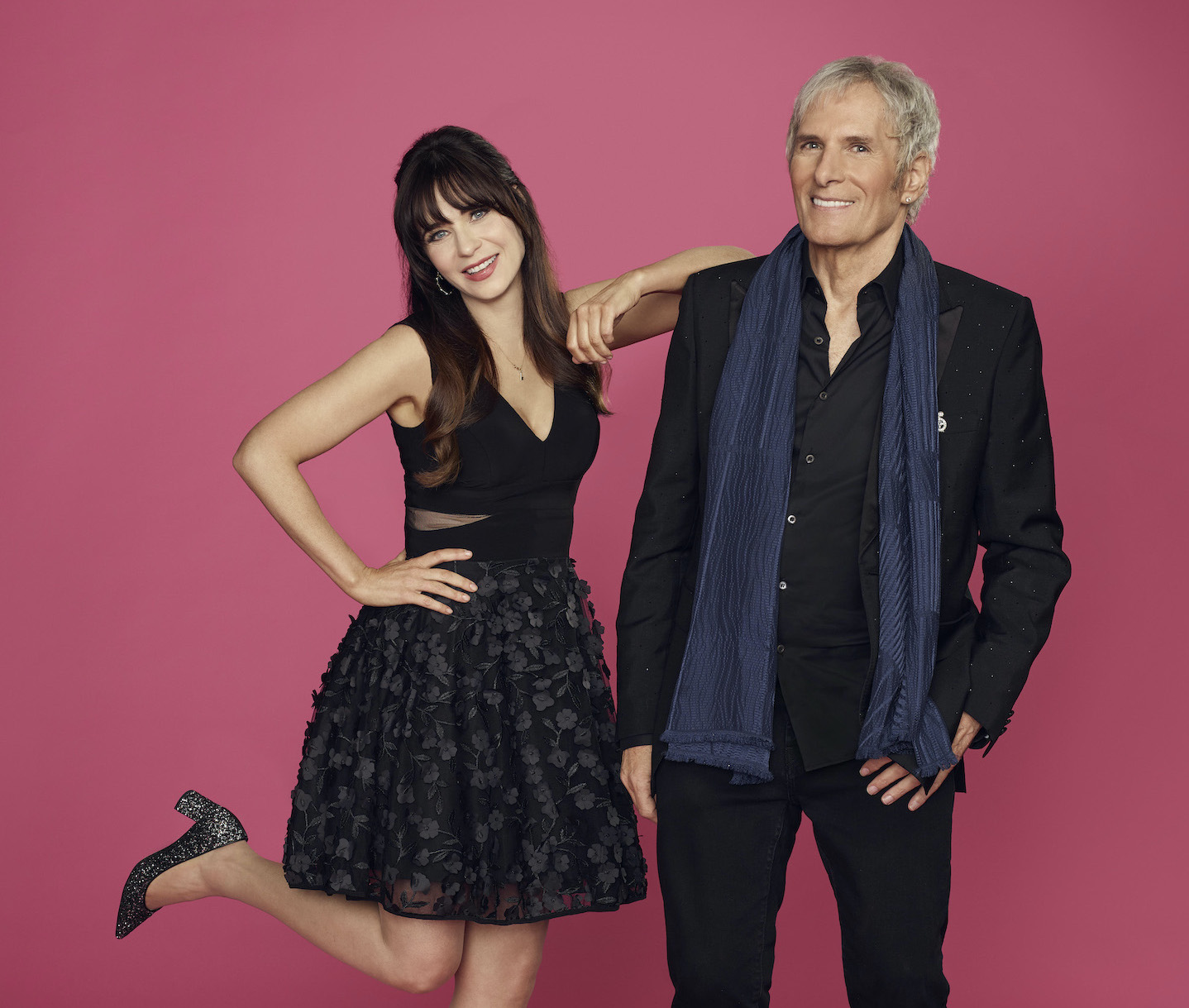 ABC's `Celebrity Dating Game` stars Zooey Deschanel and Michael Bolton. (ABC photo by Sami Drasin)