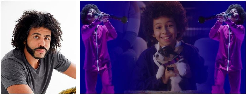Daveed Diggs, left, and 11-year-old actor Ethan Hollingsworth performing in `Hanukkah Puppy` music video. (Diggs photo courtesy of Sophie Elgort, Hollingsworth courtesy of Disney Channel)