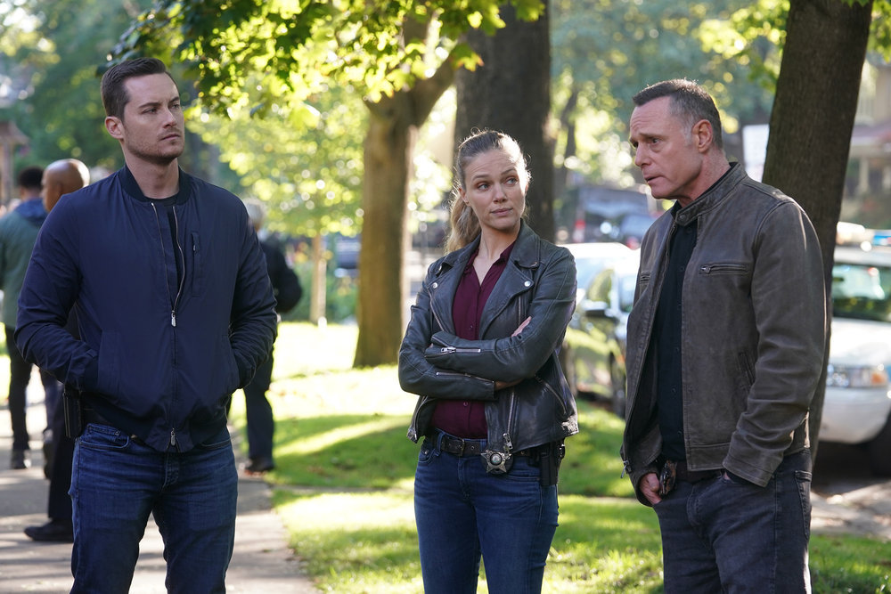 `Chicago P.D.` stars, from left, Jesse Lee Soffer as Det. Jay Halstead, Tracy Spiridakos as Det. Hailey Upton and Jason Beghe as Sgt. Hank Voight. (NBC photo by Lori Allen)