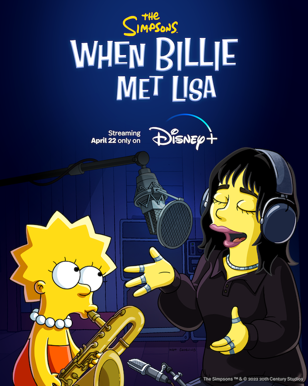 Lisa Simpson and Billie Eilish on a `The Simpsons` short for Disney+. (Image courtesy of Disney Media & Entertainment Distribution)