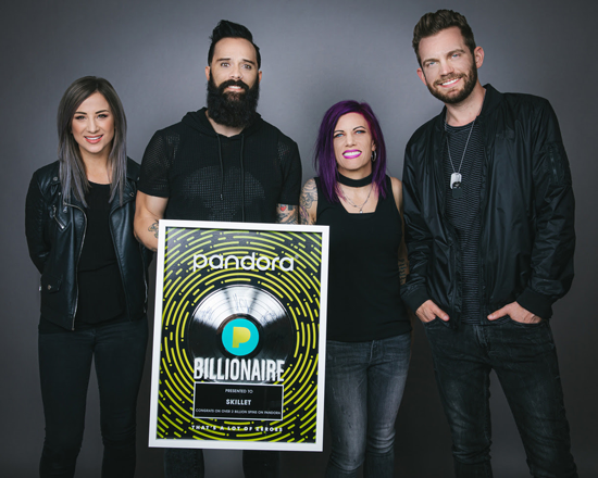 Skillet is pictured with its Pandora accolade. (Image courtesy of The Media Collective)