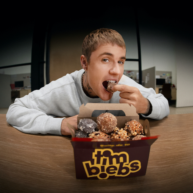 Justin Bieber and Tim Hortons have teamed up to offer fans limited-edition `Timbiebs.` (Photo courtesy of Alison Brod Marketing + Communications/Tim Hortons)
