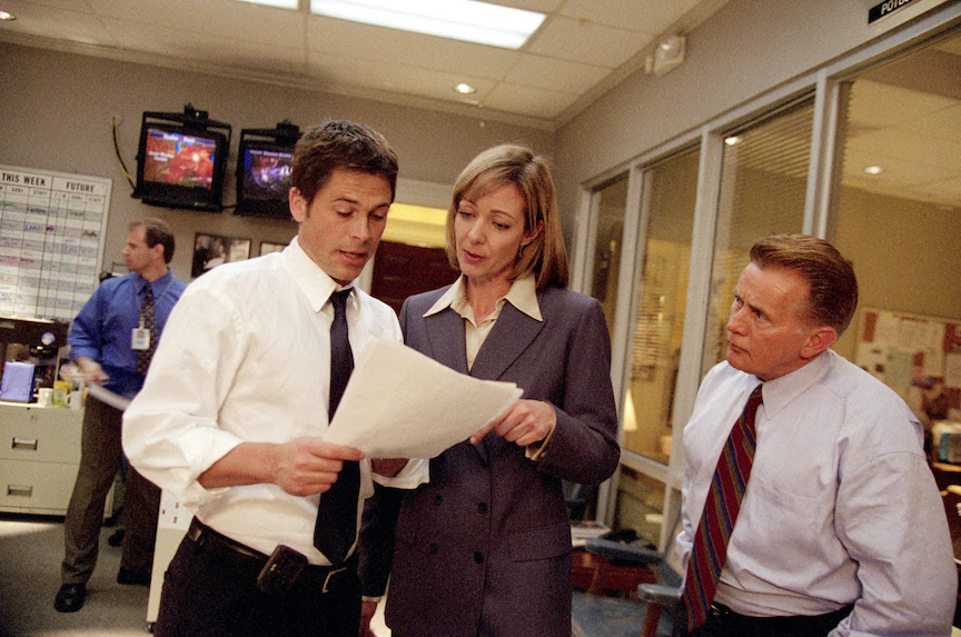 Rob Lowe, Allison Janney and Martin Sheen in `The West Wing.` Photo credit: Warner Bros. Television