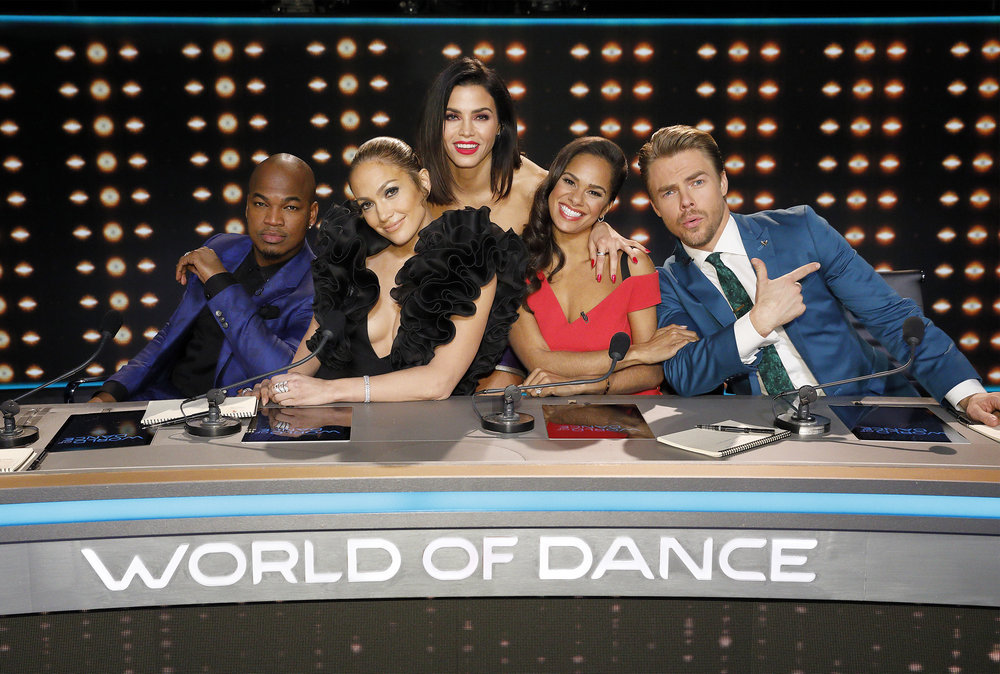 `World of Dance`: Pictured, from left, are NE-YO, Jennifer Lopez, Jenna Dewan Tatum, Misty Copeland and Derek Hough. (NBC photo by Trae Patton)