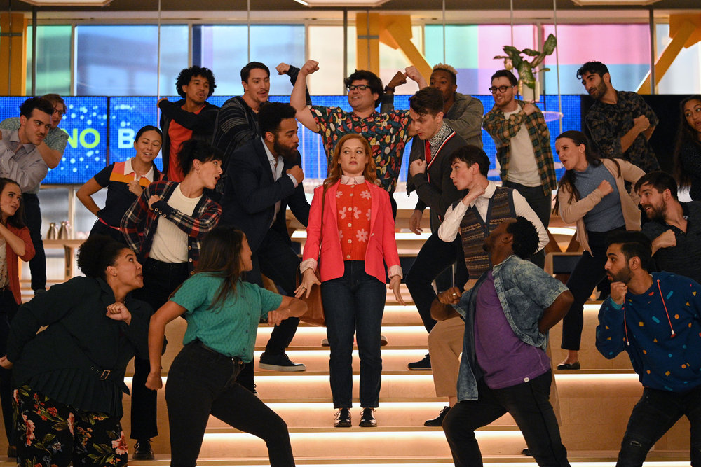 `Zoey's Extraordinary Playlist`: `Zoey's Extraordinary Return` Pictured, from left: John Clarence Stewart as Simon, Jane Levy as Zoey Clarke, Harvey Guillen as George and Michael Thomas Grant as Leif. (NBC/Lionsgate photo by Sergei Bachlakov)