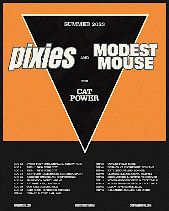 As part of their summer tour, Pixies and Modest Mouse, with special guest Cat Power, will perform at the Artpark Amphitheater beginning at 6 p.m. Monday, Aug. 28. This concert is presented by Live Nation. (Image courtesy of Live Nation)