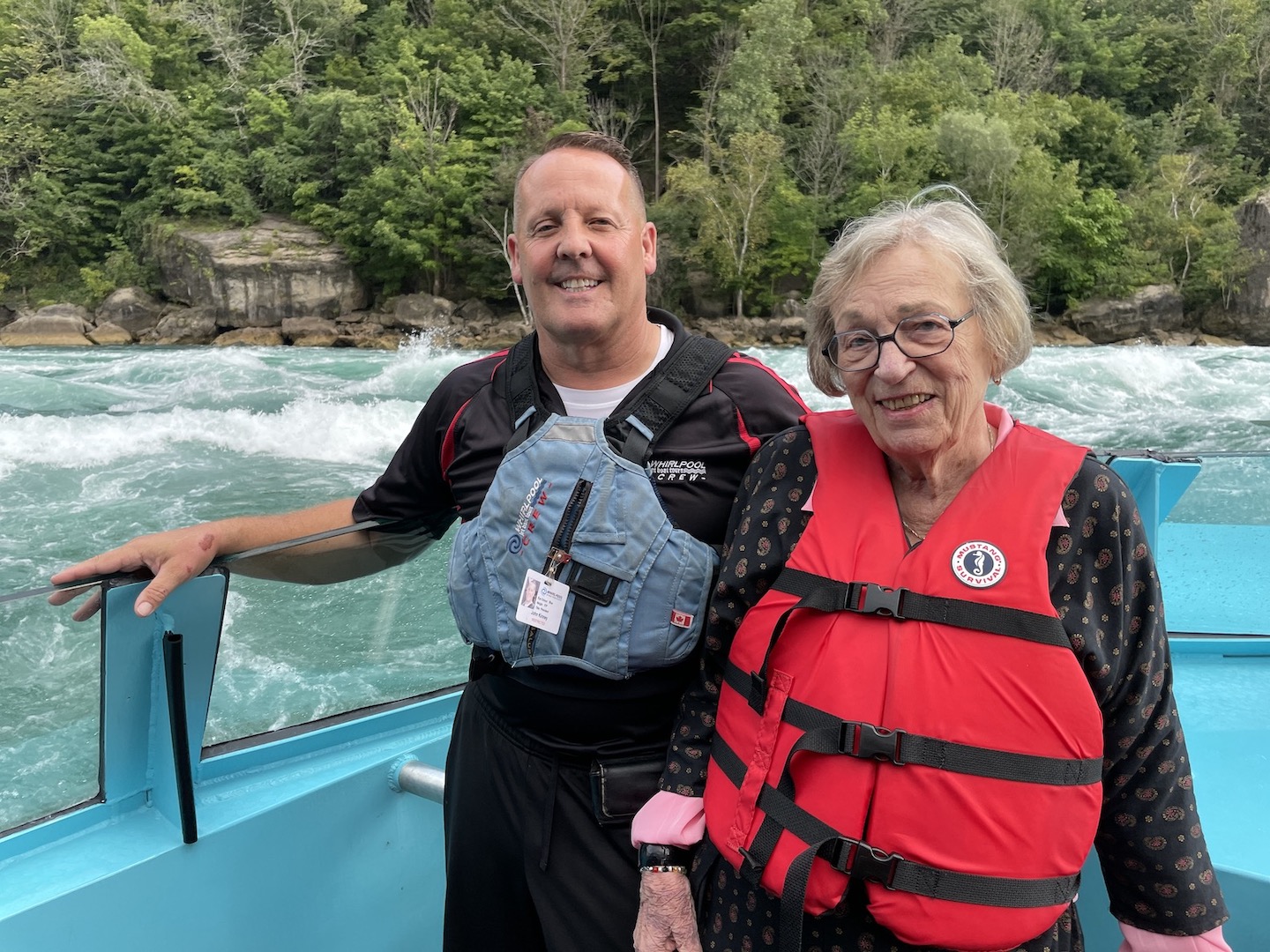 John Kinney and Sandy Dugan take a break on the water to pose for a photo.