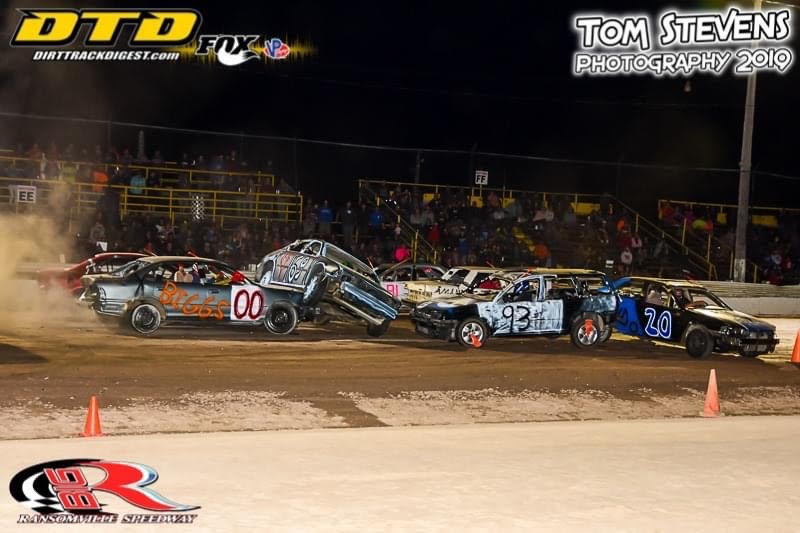 Demo derby action from 2019. (Photo by Tom Stevens/courtesy of Ransomville Speedway)