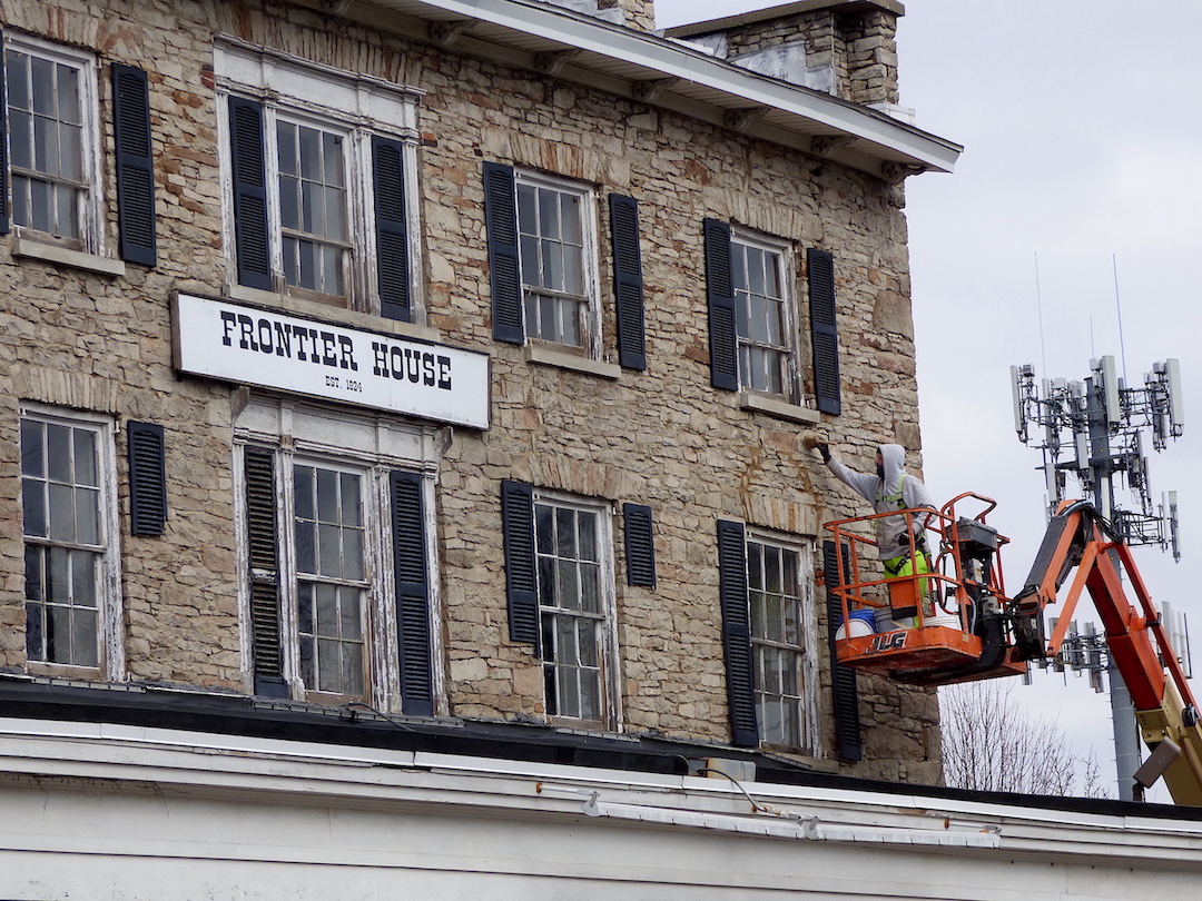 Mortar repair commences on the historic Frontier House in Lewiston.