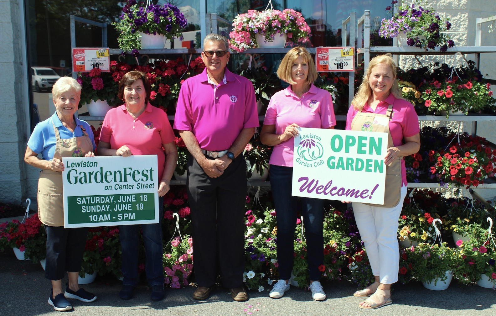 DiMino Tops Lewiston is sponsoring the open gardens portion of GardenFest. Shown in the picture, from left: Barbara Carter, Sharon Low, Anthony DiMino, Judy Talarico and Susan Hofert. (Photo by Robert Albee)