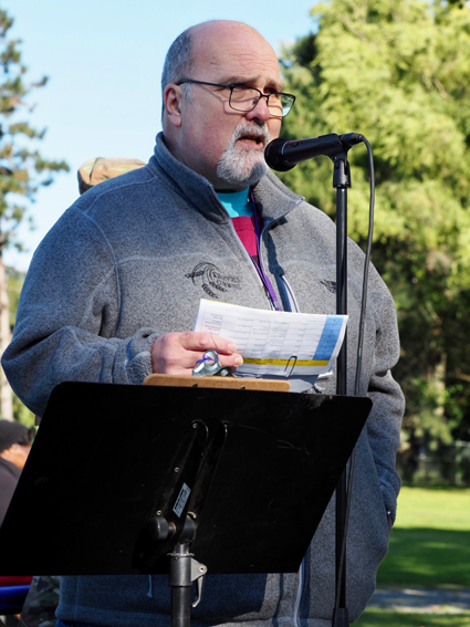 John Tomes is shown speaking at the 2019 Lewiston Walk to End Alzheimer's event. (Submitted)