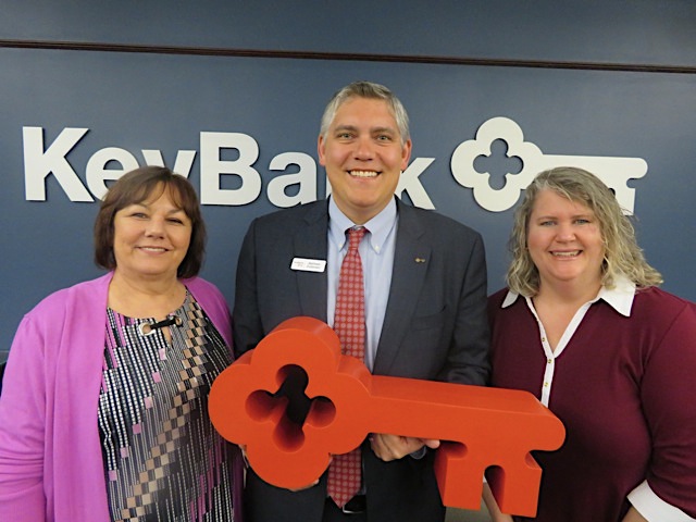 In the photo, from left: Lewiston Council on the Arts Executive Director Irene Rykaszewski, KeyBank Vice President/Area Retail Leader Matthew Zvolensky and LCA board member and Chalk Walk Chairwoman Mary Helen Miskuly.