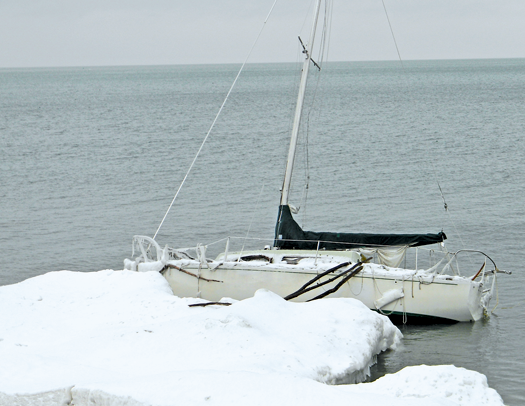 The sailboat found beached at Fort Niagara State Park. (Photo by Terry Duffy)
