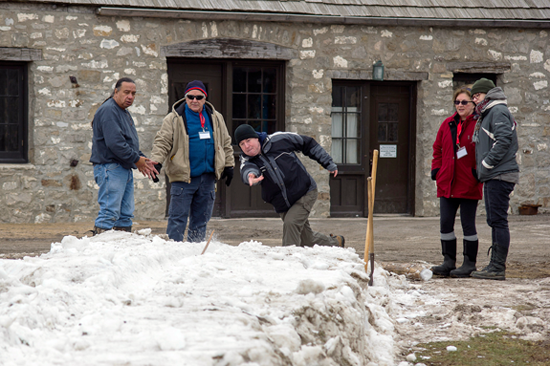 The Native American game of snow snakes is planned for 'Winter Woods Battle,' so the staff at Old Fort Niagara is hoping for some more snow! (Photo by Wayne Peters)