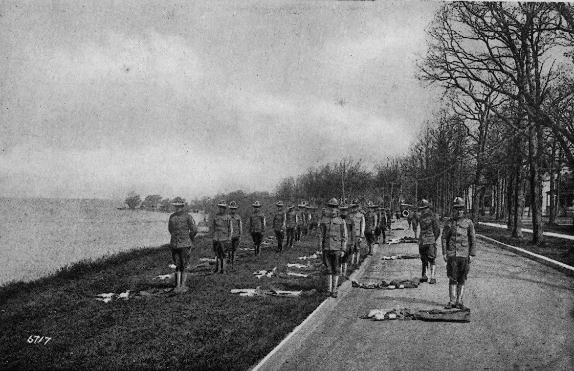 Soldiers were trained at Fort Niagara leading up to the U.S. involvement in World War I, which will be the programming topic on June 18. Here they are lined up along Scott Avenue in Fort Niagara, which is now a popular biking and walking path.