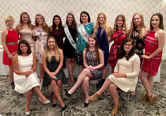 The 2017 Peach Queen contestants are shown with 2017-18 Peach Queen Angelica Beiter and 2017 Miss New York State Gabrielle Walter at the annual Peach Queen Dinner.