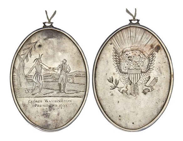 Pictured: A 1793 George Washington Peace Medal awarded to Nicholas Cusick (aka Kaghnatsto), a Tuscarora leader.