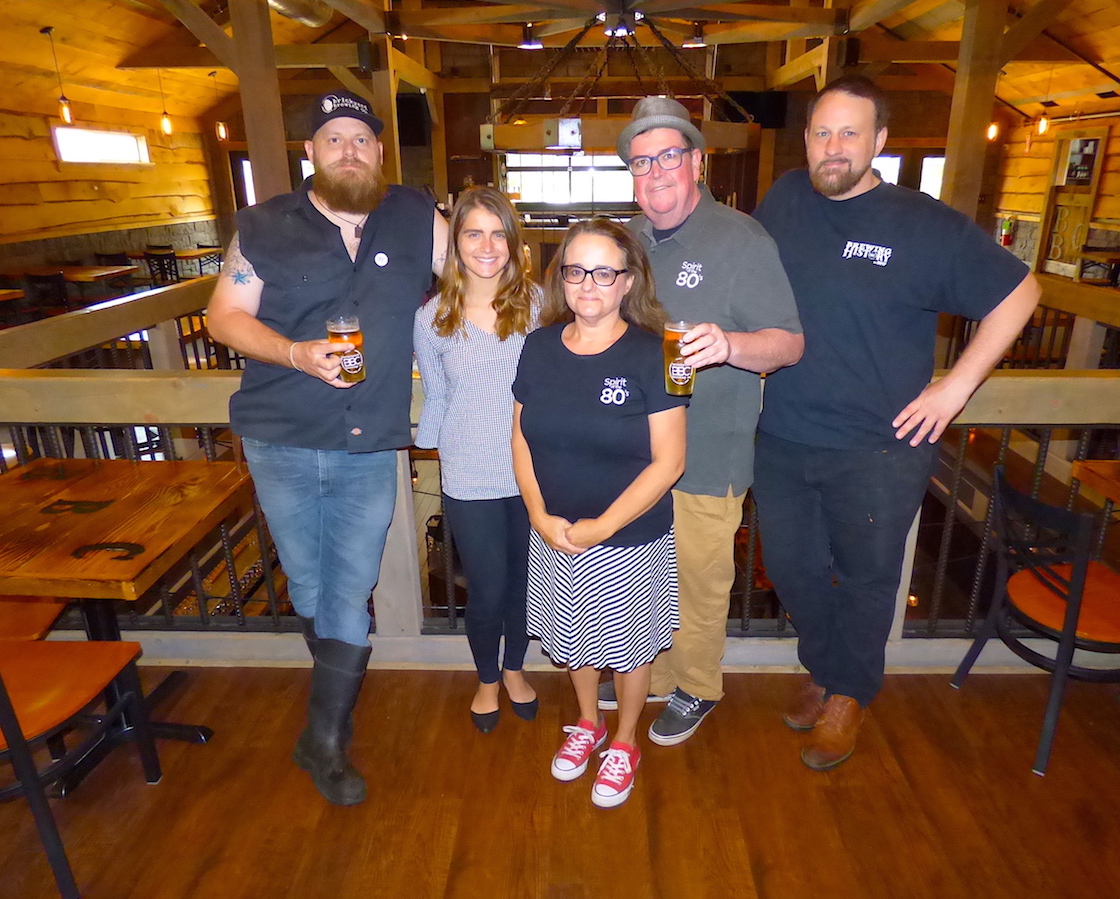 Pictured, from left, Brickyard Brewing Company brewmaster John Paul Meteer, Roswell Park Special Events/Community Coordinator Alexandria Hoaglund, Spirit of the '80s promoter Michelle Hosie, event executive producer Mike Hanrahan, and BBC Manager Steve Matthews.
