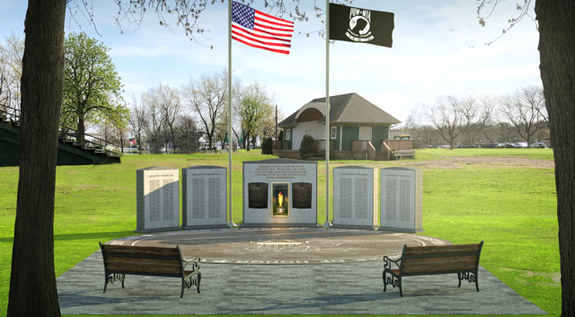 An artist's rendering of the VFW memorial set to be installed inside Academy Park. (Rendering courtesy of Veterans of Foreign Wars Downriver Post 7487)