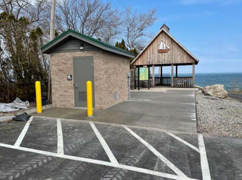 Pictured is the completed Townline Pier REDI project, including elevated pier, newly installed stairs, newly constructed public restrooms, and parking lot improvements. (DEC photo)