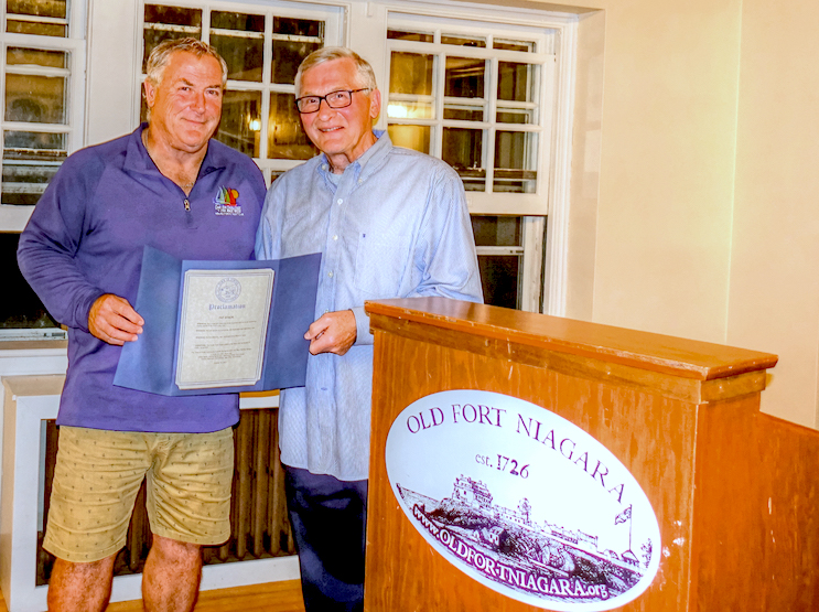 YBPA Secretary Mark Butera presents a proclamation to Somewhere's Pat Stack. (Photo by K&D Action Photo and Aerial Imaging)