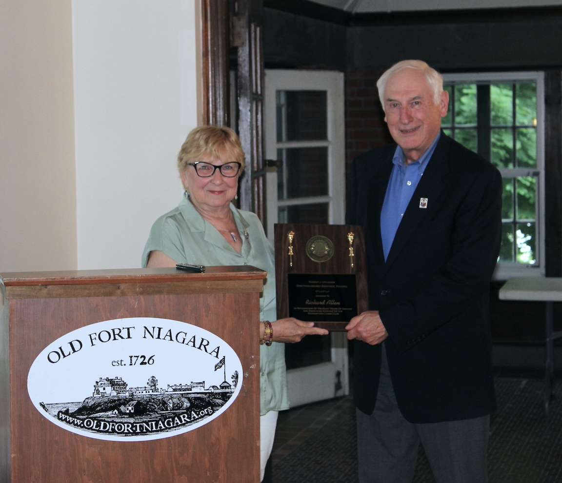 Pictured, from left: Lions 20N Region Zone 1 Chair and Past Youngstown Lions President Lion Lois Kaminski presents the Uplinger Award to Lion Richard Allen at the Youngstown Lions Awards Dinner held June 11 at the Old Fort Niagara Officers Club. (Submitted)