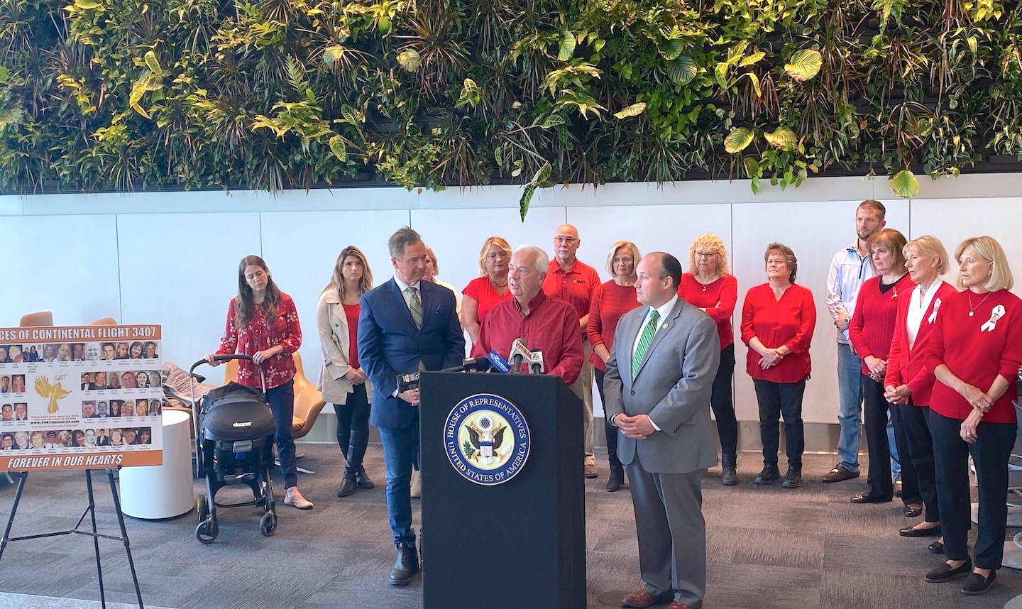 Congressman Brian Higgins is shown with John Kausner, Congressman Nick Langworthy and families of Flight 3407. (Submitted photo)